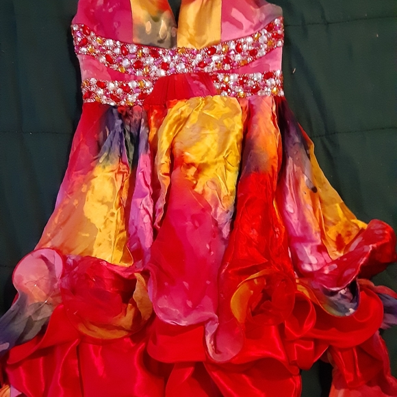 Rainbow Strapless Short Blush Prom Formal Dress - Picture 1 of 8